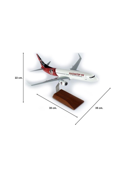 Thy017 1/100 Ölçek, Thy Gaziantep Spor Logolu B737-800 Yolcu Uçağı, Sergilemeye Hazır Ahşap Standlı Model-56271