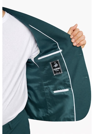 Erkek Slim Fit Mikro Dokulu Takım Elbise Çift Düğmeli Modern Kesim Petrol
