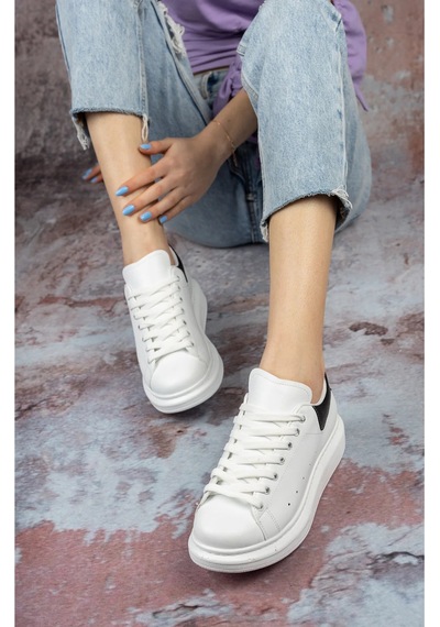 Erceka Günlük Sneaker Kadın Spor Ayakkabı Bağcıklı Beyaz-siyah-mavi-gümüş-gold-sarı Beyazsiyah
