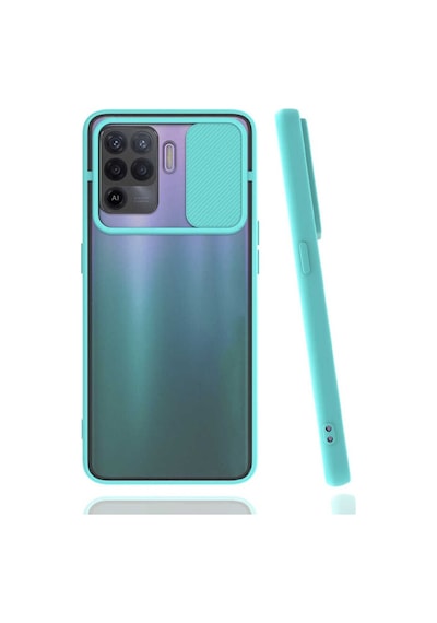 Noktaks - Oppo Uyumlu Oppo Reno 5 Lite - Kılıf Slayt Sürgülü Arkası Buzlu Lensi Kapak - Turkuaz