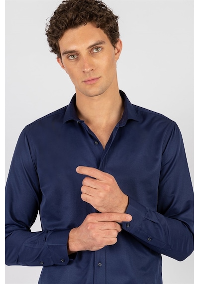 Tudors Modern Slim Fit Dar Kesim Düz Erkek Gömlek-23907 Lacivert