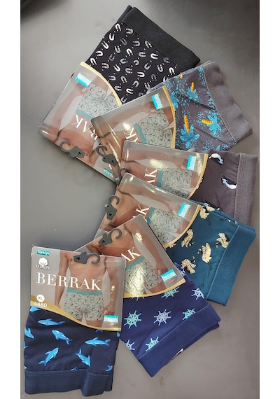 Berrak 4480 Erkek Penye Desenli Likralı Boxer 10 Adet Çok Renkli
