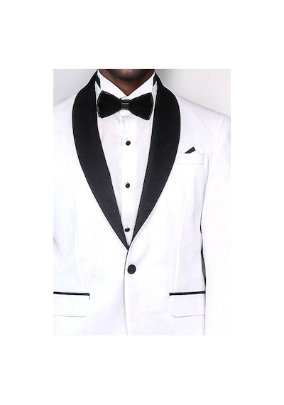 Beyaz Şal Yaka Simli Slim Fit Smokin Ceket - Wessi White
