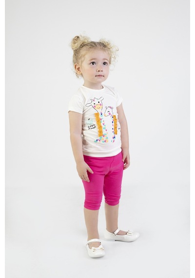 Harika Kids Kız Bebek Kaprili Kısa Kollu Zürafabaskı Yazlık Basic Alt-üst Takım 6-24 Ay 001