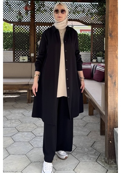 Rabia Şamlı İnci Pantolonlu Takım Siyah Normal