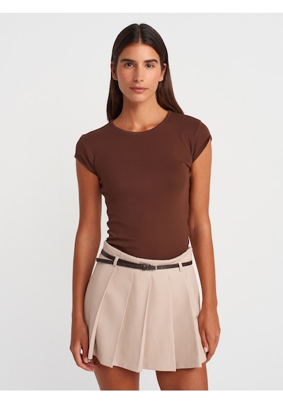 Dilvin 31779 Bisiklet Yaka Basic T-shirt-açık Kahve Açık Kahve