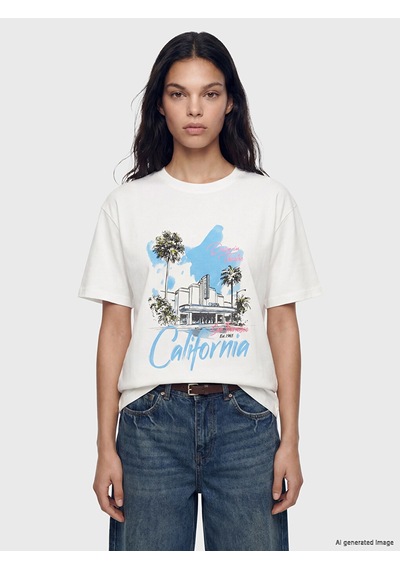 Lcw Vision Beyaz California Baskılı %100 Pamuklu Kadın Tişört