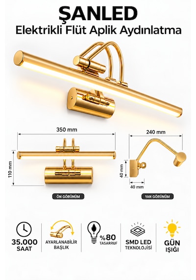 6w Elektrikli Flüt Led Aplik Gold Renk Gün Işığı Ayarlanabilir Başlık 1 Adet