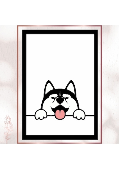Mutlu Husky - Minimalist Sevimli Köpek Pvc Tablo