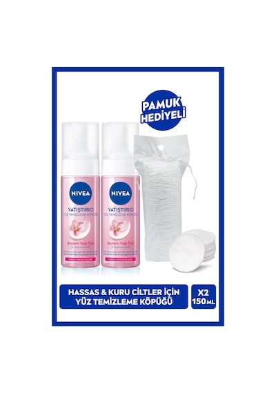 NIVEA Yatıştırıcı Yüz Temizleme Köpüğü 2 x 150 ML + Pamuk