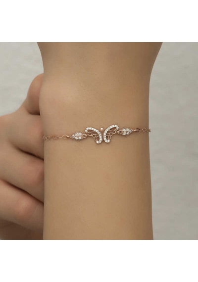 925 Ayar Gümüş Rose Kelebek Kadın Bileklik