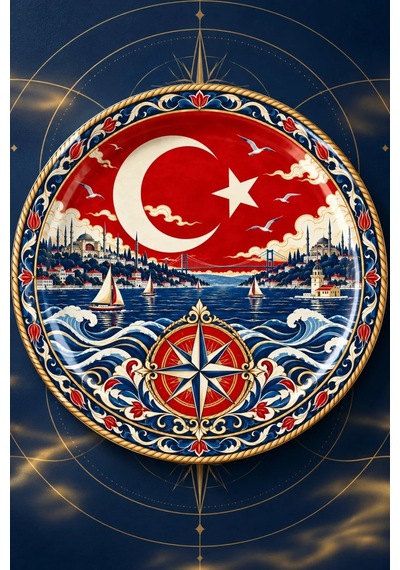 Dekoratif Duvar Tabağı Ay Yıldızın İzleri Dekorlu Seramik Tabak Metalik