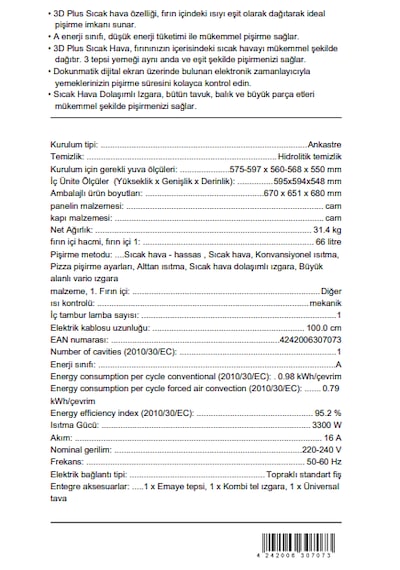 Profilo FRMA226B 66 L Ankastre Fırın