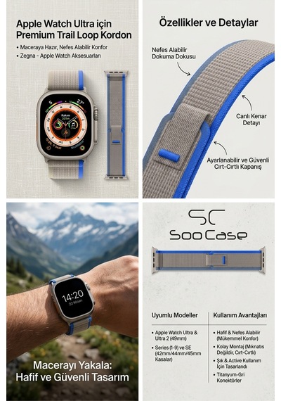 Apple Watch Uyumlu Alpine Kumaş Kordon 42-44-45-49 Mm Soo-112