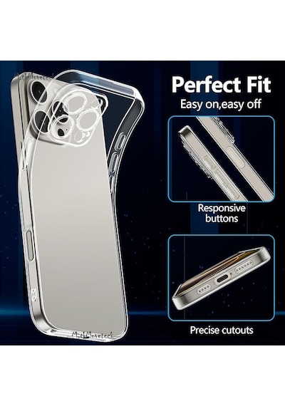 Apple Uyumlu iPhone Uyumlu 16 Pro Kılıf Korumalı Şeffaf Silikon +ekran Koruma Cam Set -