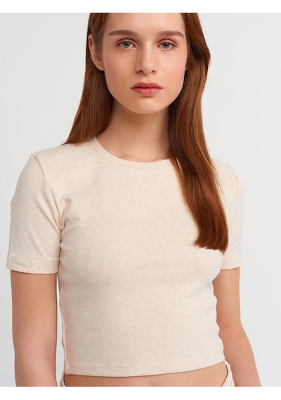Dilvin Crop T-shirt Bej Melanj