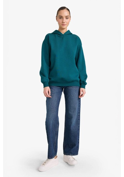 Defacto Relax Fit Kapüşonlu Basic Düz Kalın Sweatshirt D9935ax25wngn246 Yeşil-gn246