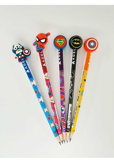 Spiderman Batman Superman Kaptan Amerika Başlıklı Kurşun Kalem Seti Spiderman Batman Superman Kaptan Amerika