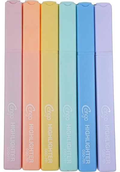 Cengo Kare Tipi Highlighter Fosforlu Kalem Candy Renkler 6lı Set Cgo701 Çok Renkli