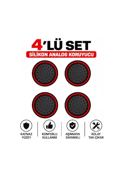 4 Adet Analog Koruyucu Silikon Kılıf Topuz Koruma Ps4 Ps5 Xbox One 360 Series Sx Switch Pro Uyumlu Kırmızı