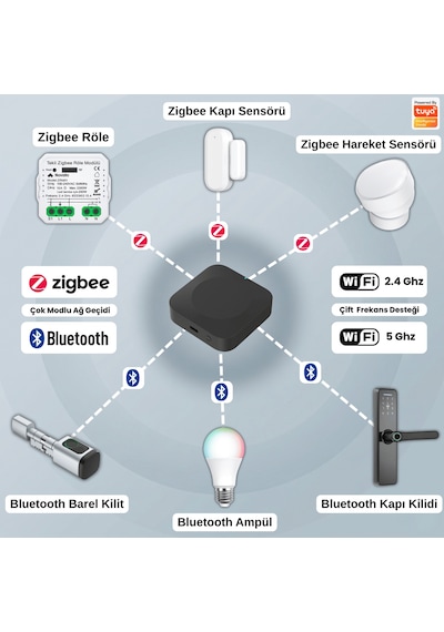 Zigbee + Bluetooth Gateway Tuya, Smart Life Uyumlu