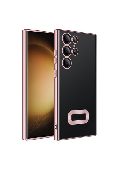 Samsung Galaxy Uyumlu S23 Ultra Kılıf Kamera Lens Korumalı Logo Gösteren Parlak Kenarlı Kapak Omega