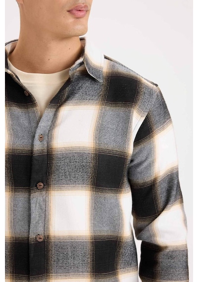 DeFacto Regular Fit Polo Yaka Kareli Flanel Uzun Kollu Gömlek D5835AX24AUBN279