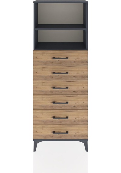 Arges Dolap 2 Raflı 6 Çekmeceli 60x30x163 Antrasit-çam Antrasit