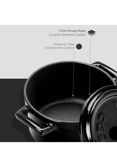 Metal Döküm Mini Tencere, 10 Cm, 0.35 L Hacim, Siyah