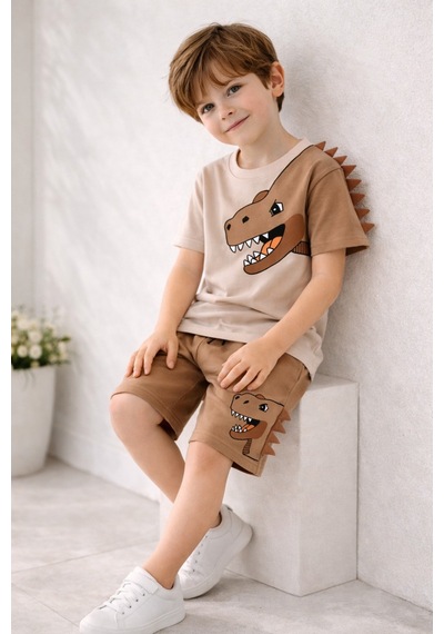 Beka Kids Erkek Çocuk Kısa Kollu Dinazor Baskılı Ve Keçeli Şort Ve Tişört Alt-üst İkili Takım Kahverengi Beka Kids Erkek Çocuk Kısa Kollu Dinazor Baskılı Ve Keçeli Şort Ve Tişört Alt-üst İkili Takım Kahverengi