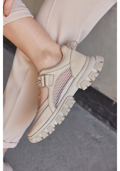 Melissa Bej Deri Taş Aksesuarlı Kadın Sneaker-Bej