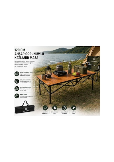 120x55x50 Cm Katlanır Kamp Ve Piknik Masası Hafif, Dayanıklı Ve Taşınabilir Ahşap