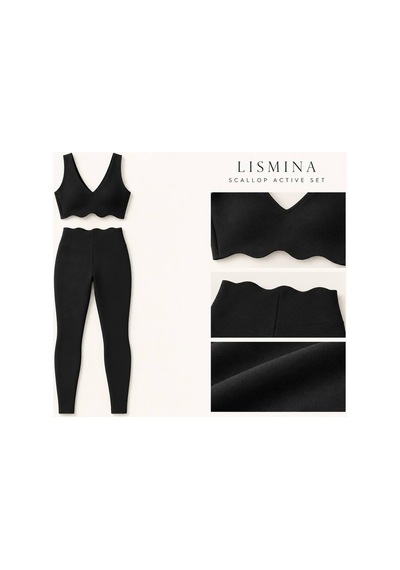 Lismina Scallop Detay Spor Büstiyer Sadece Üst Siyah