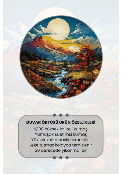 Pastel Dağ Manzarası Desenli Duvar Halısı Duvar Örtüsü Tapestry Süet Dokulu Kumaş