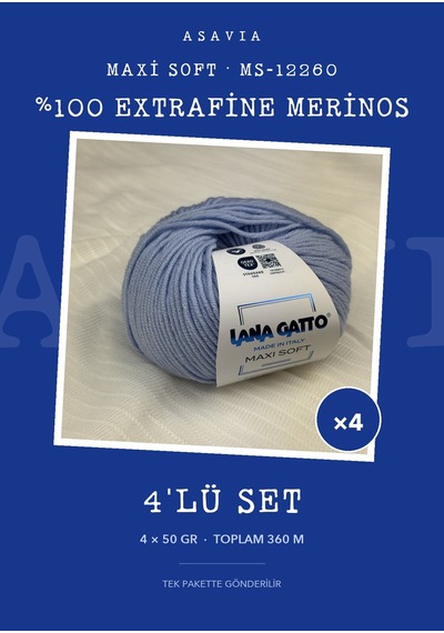 Lana Gatto Maxi Soft Örgü İpi 4'lü Set 4 X 50 Gr %100 Extrafine Merinos Ms-12260