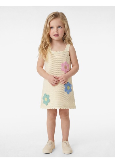 Koton Çiçek Aplikeli Kare Yaka Askılı Triko Jile Elbise Bej 6smg50001ht Ekru