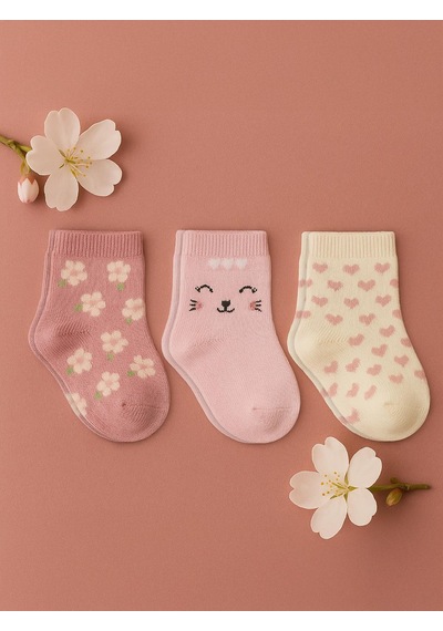 Civil Baby Kız Bebek 3'lü Çorap Set 6 Standart