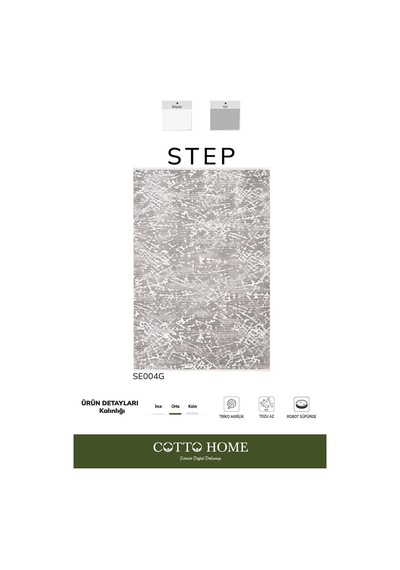 Step Se004g Gri Renk Modern Halı Dekoratif Pamuk Taban Triko Akrilik Salon Mutfak Halısı