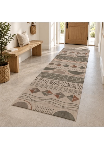 Kartela Halı Adaçayı Kareleri Antrasit Kiremit Koridor Mutfak Yolluk Halısı Kaymaz Taban 60x180 Cm