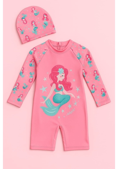 My Kids Wear Kız Cocuk Uzun Kollu Ve Fermuarlı Mayo Takımı 3 -10 Yas 11906 Açık Pembe