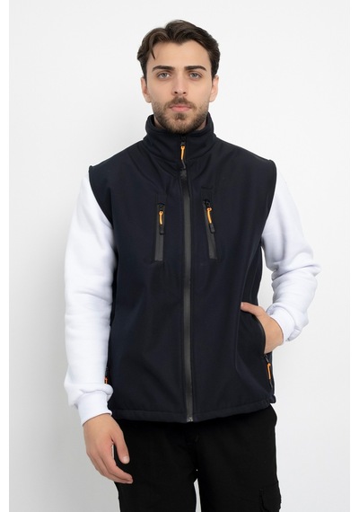 Dasüniforma Softshell İçi Polarlı Su Geçirmez Standart Fit Yelek Rüzgar Geçirmez Tam Fermuar Kışlık Unisex Lacivert