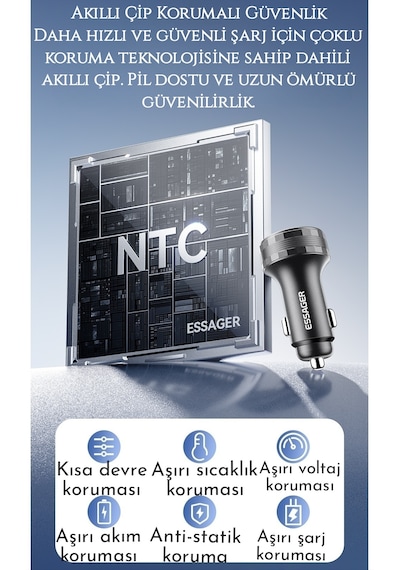 Essager 108w Araç Şarjı Type-c+usb Üç Giriş Hızlı Pd Ce Lisanslı Essager 108w Araç Şarjı Type-c+usb Üç Giriş Hızlı Pd Ce Lisanslı