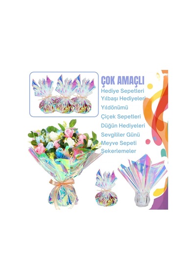 Yanardöner Jelatin Ambalaj Kağıdı,10 Adet 57x57cm,gökkuşağı Efektli Çiçek Ve Hediye Paketleme Kağıdı