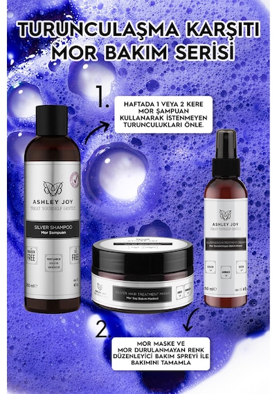 Platin,sarı Saçlara Özel Turunculaşma Karşıtı Keratin Içeren Sülfatsız Silver Mor Şampuan 250ml X2