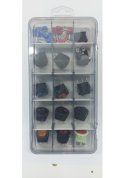 On-off Rocker Anahtar Ve Switch Seti 15 Bölmeli Organizer Kutulu