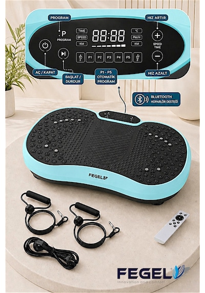 Fegel FG-6500 99 Kademeli Hoparlörlü Direnç Bantlı Uzaktan Kumandalı Titreşimli Fitness Platformu