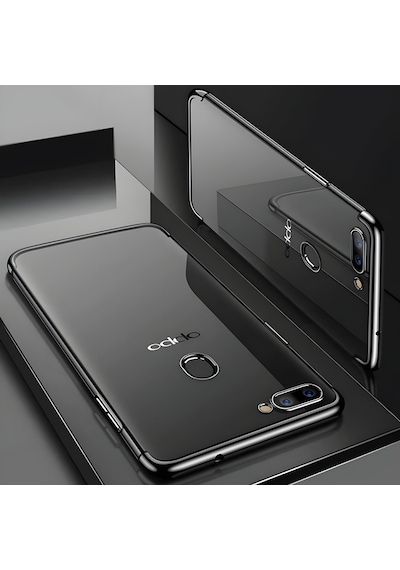 Oppo Ax7 Kılıf Dört Köşeli Lazer Silikon Kılıf Siyah
