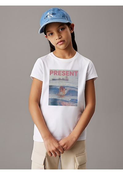 Uyguntarz Çocuk Yazılıkalp Baskılı Pamuklu Tshirt Beyaz