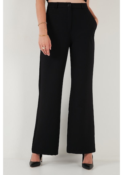 Lela Wide Leg Orta Yüksek Bel Bol Paça Kumaş Bayan Pantolon 6522974 Siyah