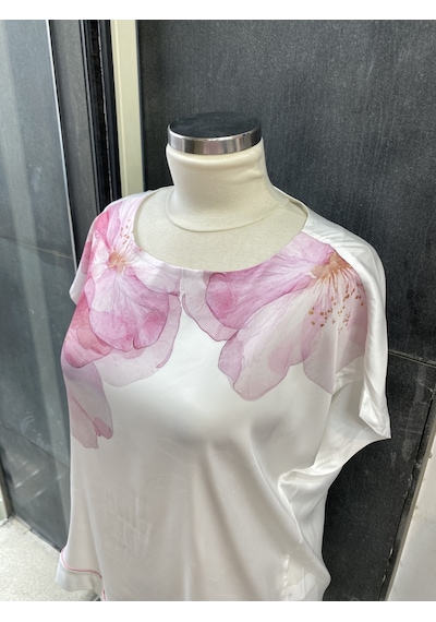 Pera Moda Büyük Beden Baskı Desenli Kısa Kollu Bluz Gömlek Pembe